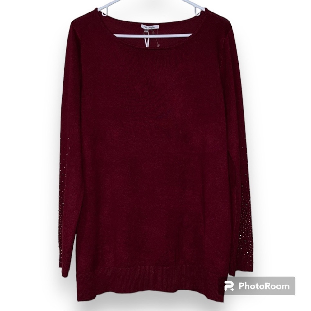 Vilci Milano womens size XL sweater dark rust pullover long sleeve rhinestones